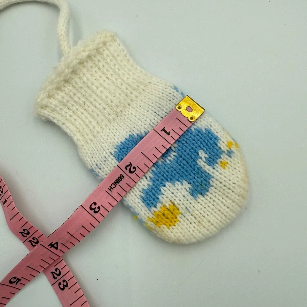 Vtg Knit Baby Mittens |‎ Blue Dog Motif | Infant Size | 1950-60s Era Mid-Century